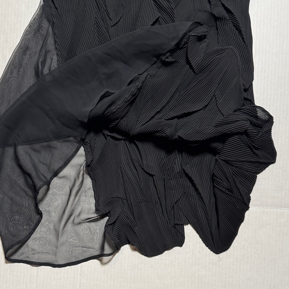 HAN FENG Women's Ruched Pleated Crinkle Black Maxi Skirt Sheer Whimsigoth XL - Picture 9 of 10